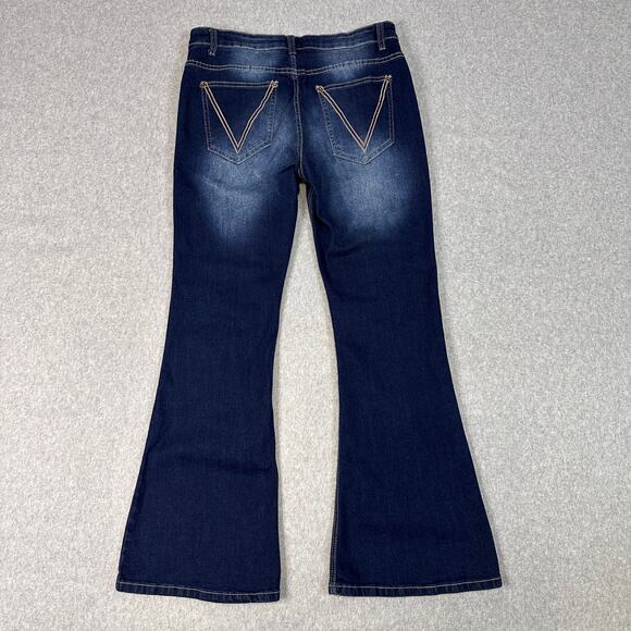 Bootcut Jeans Dark Wash Blue Womens L Mid Rise Stretch Denim 5-Pocket Slim Fit - Picture 2 of 10